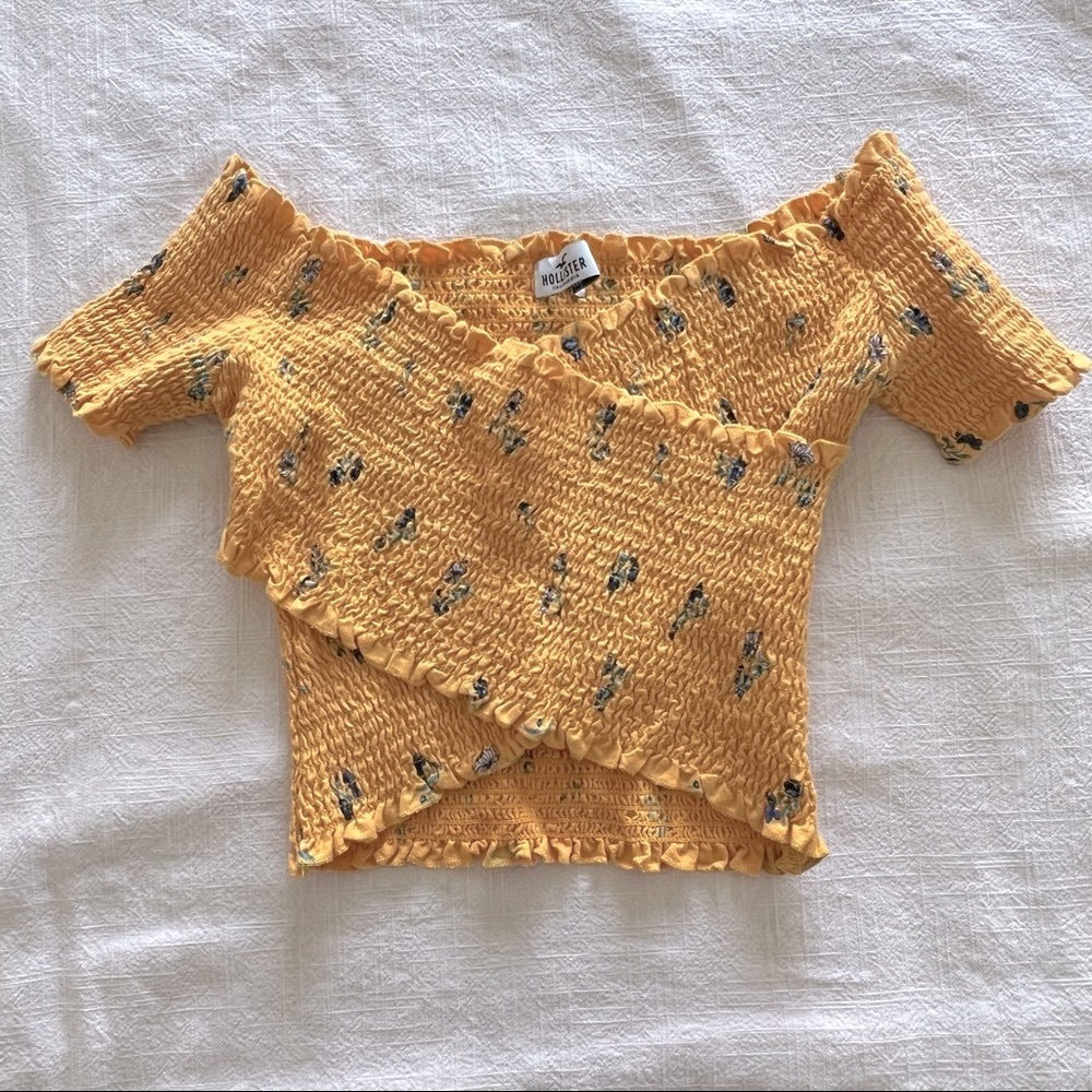 Hollister Smocked wrap off-the-shoulder crop top